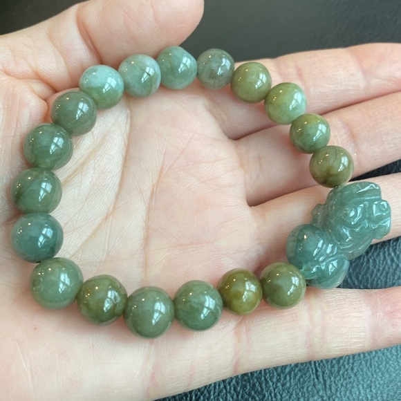 Natural Jade Lucky Pixiu Beaded Bead Adjustable Bracelet - Picture 6 of 8